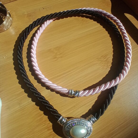 Judith Ripka Sterling Oval Cultured Mabe Pearl Enhancer 2 Cords Pink/ Black $510 - Picture 14 of 15